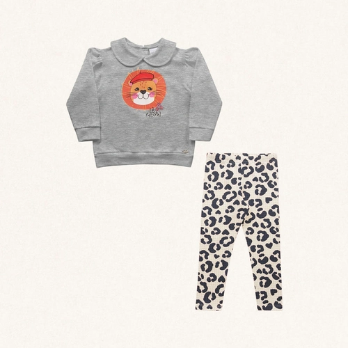 Conjunto Blusa Moletom Gola e Legging Leão Fakini - Feminino