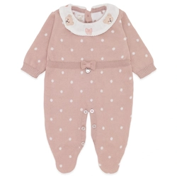 Macacão Manga Longa Rosa Poá Gola Bordada - Feminino