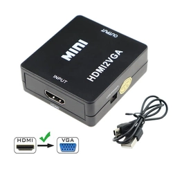 Adaptador Conversor Hdmi Femea P/ Vga Femea C/ Audio P2 Ref. Es-03 Preto