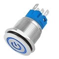 Botao On/off Nwt Com Led Azul 19mm 220v 3a 12v Prata