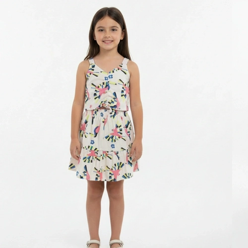 Conjunto Regata e Saia Malwee Pássaros Coloridos Feminino - Off- White