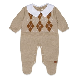 Macacão Manga Longa Tricot Jacquard com Gola Masculino – Cáqui