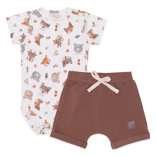 Conjunto Body Manga Curta Bordado e Shorts Barra Virada Masculino – Amigos da Floresta