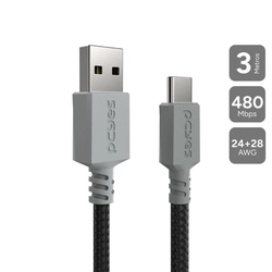 Cabo Usb a 2.0  Macho P/ Usb Tipo-c - Conec. Cinza - P/ Ps5 - 3m - Nylon - Cbpy03c