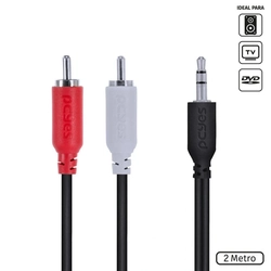 Cabo De Áudio Pcyes 2 RCA Macho Para P2 3.5mm Macho 28awg Puro Cobre 2 Metros - P2r35-2