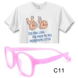 Combo 1 - Armação Óculos Silicone 900X + Camiseta Infantil Síndome de Down Cromossomo Extra