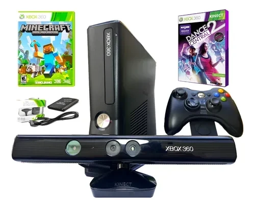Xbox 360 Slim Original Com Kinect 4gb Acessórios Completo Escolha Seu Jogo Matte Black