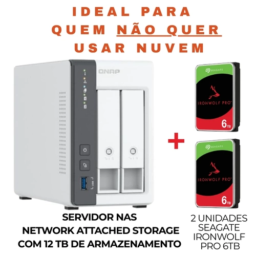 Kit Servidor Storage NAS QNAP TS-216G + 2 HDD Seagate IronWolf Pro 6TB = 12Tb
