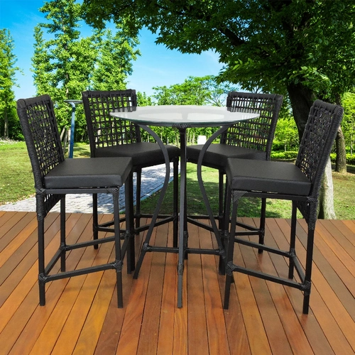 Conjunto  Bistrô  4 Banquetas Estofadas em Corda Sintética e Alumínio Dourados