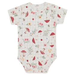 Body Manga Curta Avulso Suedine Feminino - Cogumelos