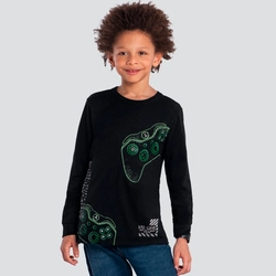 Camiseta Manga Longa Video Game Preta Brandili - Masculina