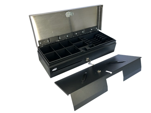 Gaveta de Dinheiro Open Top Metalica Preta com Tampa Inox  - Smak - SKG-170M