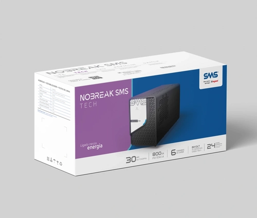 Nobreak SMS Tech 800Bi, Interativo, Entrada 115/220v e Saida 220v, 6 Tomadas - 29303