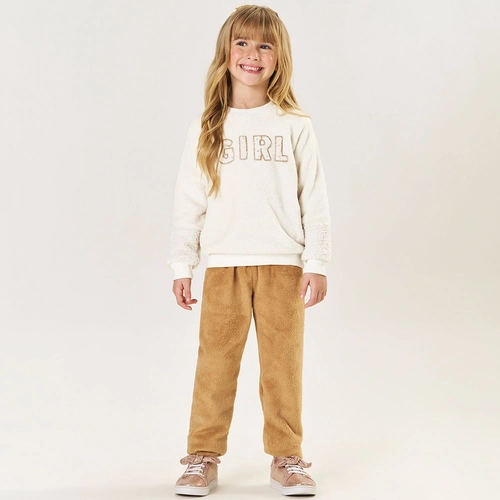Conjunto Blusa e Calça em Pelinho Girl Marfim Tileesul - Feminino