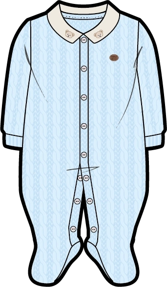 Macacão Manga Longa Azul Gola Bordada - Masculino