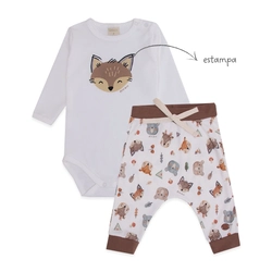 Conjunto Body Manga Longa Estampado e Calça Suedine Masculino – Amigos da Floresta