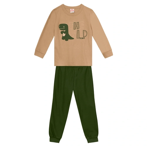 Conjunto Camiseta Manga Longa e Calça Moletom The Wild Dino Brandili Bege - Masculino