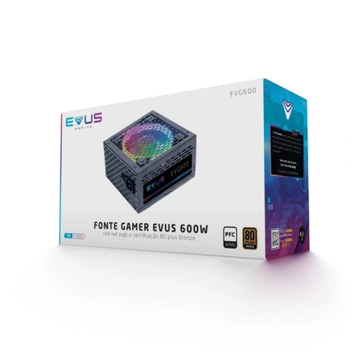 Fonte Gamer Evus Evg600 Argb 600w Selo 80 Plus Bronze