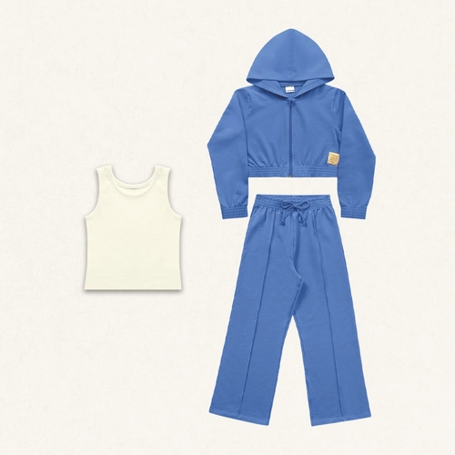 Conjunto 3 peças Jaqueta e Calça Moletom com Regata Canelada Fakini - Feminino