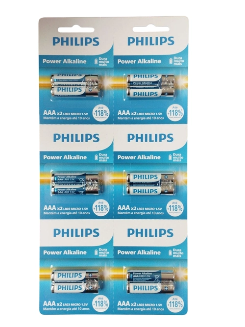 Pilha AAA Philips c/6 pares.