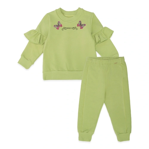 Conjunto Moletom Borboleta Blusa com Babado Verde Charpey - Feminino