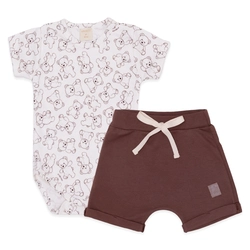 Conjunto Body Manga Curta e Shorts Barra Virada Suedine Masculino - Ursinho Fofo