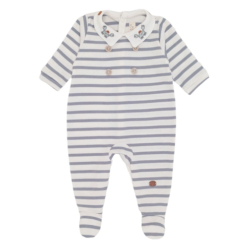 Macacão Manga Longa Listrado com Gola Bipartida Suedine Masculino – Mar