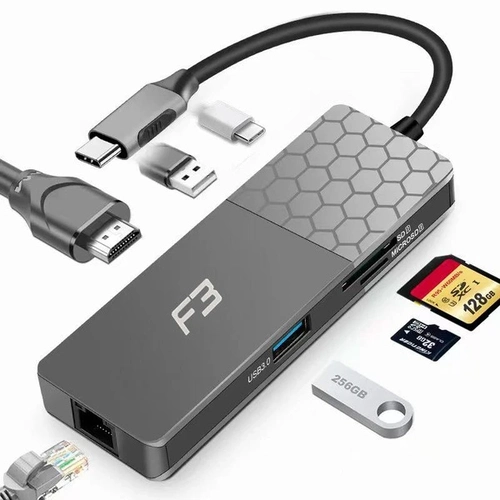 Hub Usb-C Tipo-C Para HDMI F3  USB 3.0 Micro Lan - JC-TYC-760
