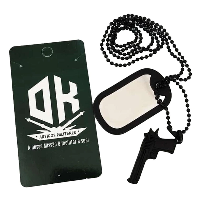 Plaqueta de Identificação Dog Tag Com Pistola (Preta)