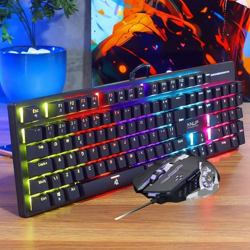 Kit Teclado Mecânico e Mouse 6 botões Gamer RGB com Fio Switches Blue TE131 - Knup
