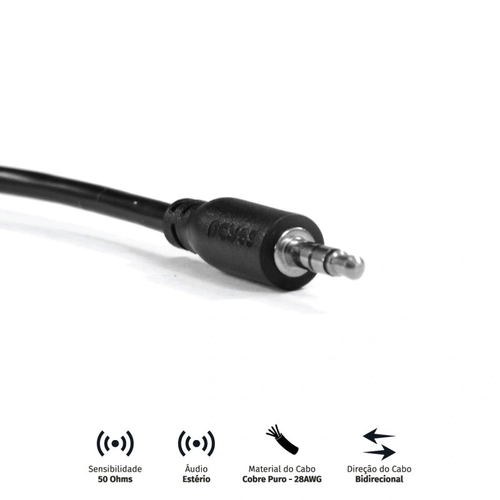 Cabo P2 3.5mm Macho para P2 3.5mm Macho 28awg Puro Cobre 2 Metros - P35m-2