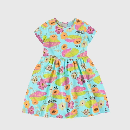 Vestido Manga Curta Malwee Flores Coloridas Feminino - Azul