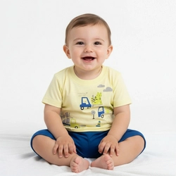 Conjunto Manga Curta Malwee Masculino - Amarelo/Azul