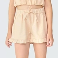 Shorts Babadinho Cós Elástico Bege Hering - Feminino