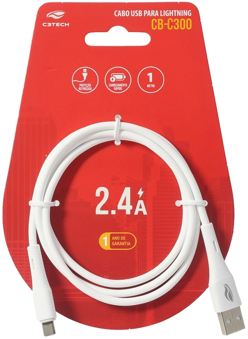 Cabo USB Para USB-C Tipo-C C3tech 1M Branco - CB-C300WH
