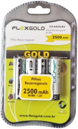 Pilha Recarregável AA Flex 2500mah (pequena) com 4 unidades.