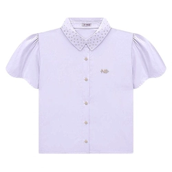 Camisa Manga Curta Gola Strass Nina Go - Feminina