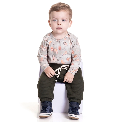 Conjunto Body Estampado e Calça Matelassê Floresta Verde Randa Mundu - Masculino
