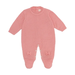 Macacão Manga Longa Tricot Lacinho Rosa - Mini & Co