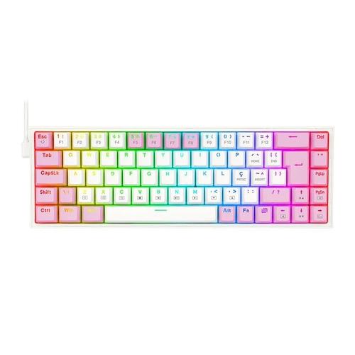 Teclado Mecânico Gamer Redragon Castor RGB Switch Azul USB Removível Branco - K631W-RGB