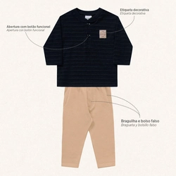 Conjunto Camiseta Manga Longa e Calça Preto Fakini - Masculino