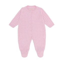 Macacão Manga Longa Trançado Tricot Rosa Feminino - Mini & Co