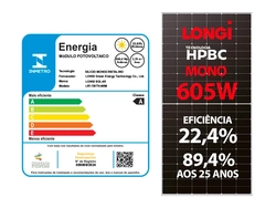 Painel Solar Fotovoltaico LONGi LR7-72HTH-605M – 605 W, 144 Células, Monocristalino BC, 22,63% de Eficiência
