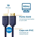 Cabo Hdmi, Aquário, 2.0, 4K, 3D, 19 Pinos - 2 Metros 4K02