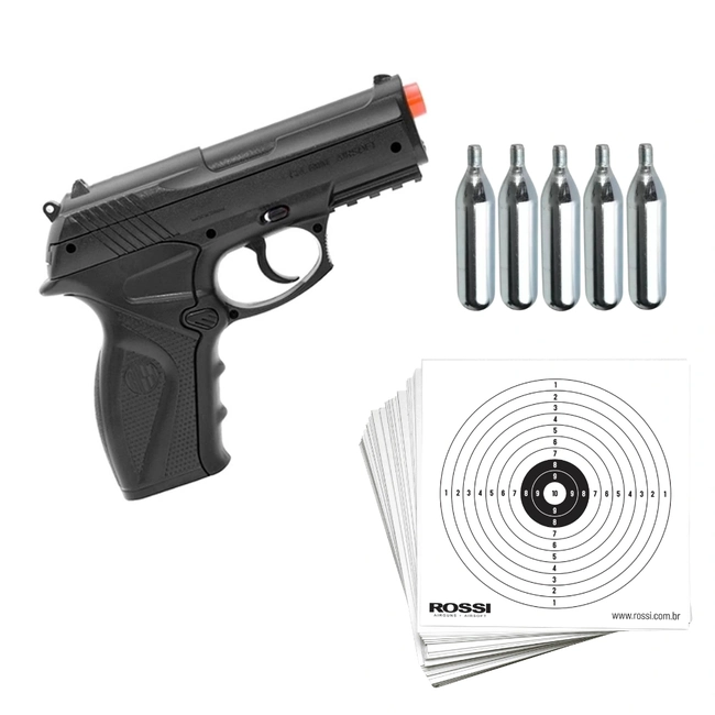 Kit Pistola Airsoft Wingun C11 CO2 4,5MM + 5 Cilindros de CO2 + 5un de Alvos 14cmcX14cm (Rossi)