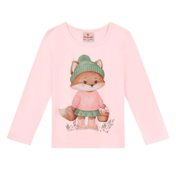 Camiseta Manga Longa Estampada Raposinha Rosa Brandili - Feminina