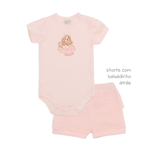 Conjunto Body Manga Curta Bordado e Shorts Babadinho Suedine Feminino – Cachorrinhas