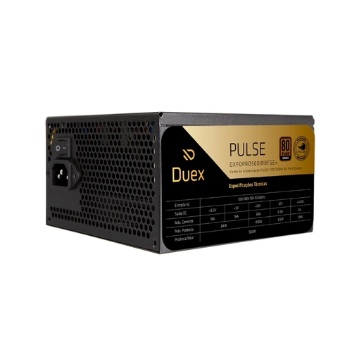 Fonte Duex Pulse Pro 500W, 80 Plus Bronze, PFC Ativo, Preto - DXFOPRO500WBFSE+