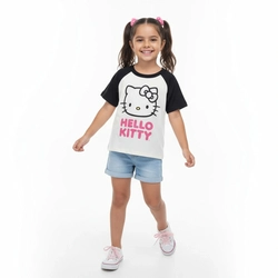 Camiseta Manga Curta By Gus Hello Kitty Feminino - Bege/Preto