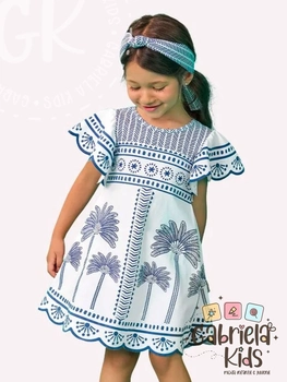 Vestido Coqueiros Branco e Azul